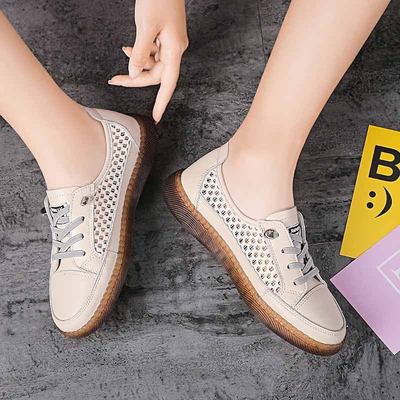 Hollow Out Flat Sneakers Lightweight Lace Up Soft sole Shoes