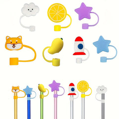1pc Cartoon Straw Tips Cover for Drinks, Summer & Winter Drinkware Accessory