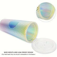 650ml Double Wall Plastic Coffee Cup with Straw Tumbler Mug Rivet Design