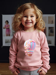 Girls Hot Air Balloon Pattern Crew Neck Sweatshirt
