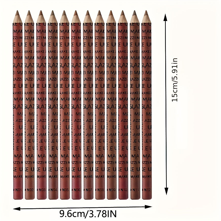 12pcs Matte Lip Liner Pen Natural Nude Smooth Lip Makeup