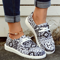 Boho Pattern Boat Shoes Lace Up Lightweight Walking Shoes Slip on Canvas Shoes