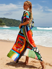Abstract Print V Neck Cover Up