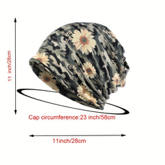 Flower Print Camouflage Slouchy Beanie Chemo Cap Lightweight Skullies