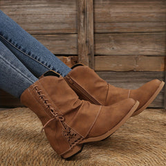 Chunky Heel Lace-Up Ankle Boots Retro Short Boots