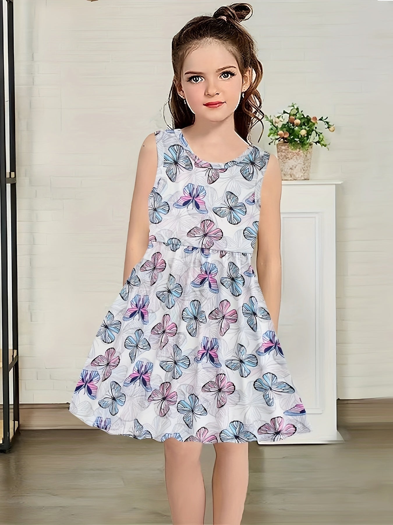 Girls Casual Butterfly Sleeveless Dress