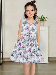 Girls Casual Butterfly Sleeveless Dress