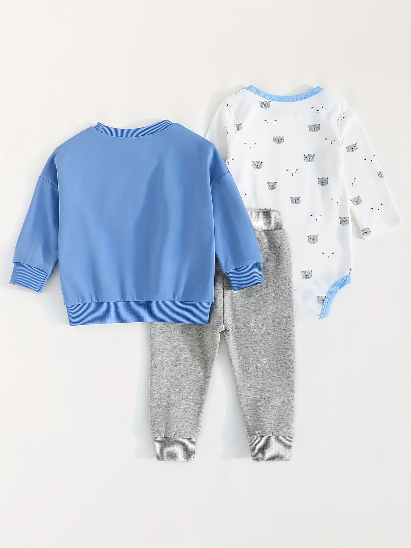 Baby Boys Cartoon Graphic Outfit Sweatshirt Romper Trousers Set