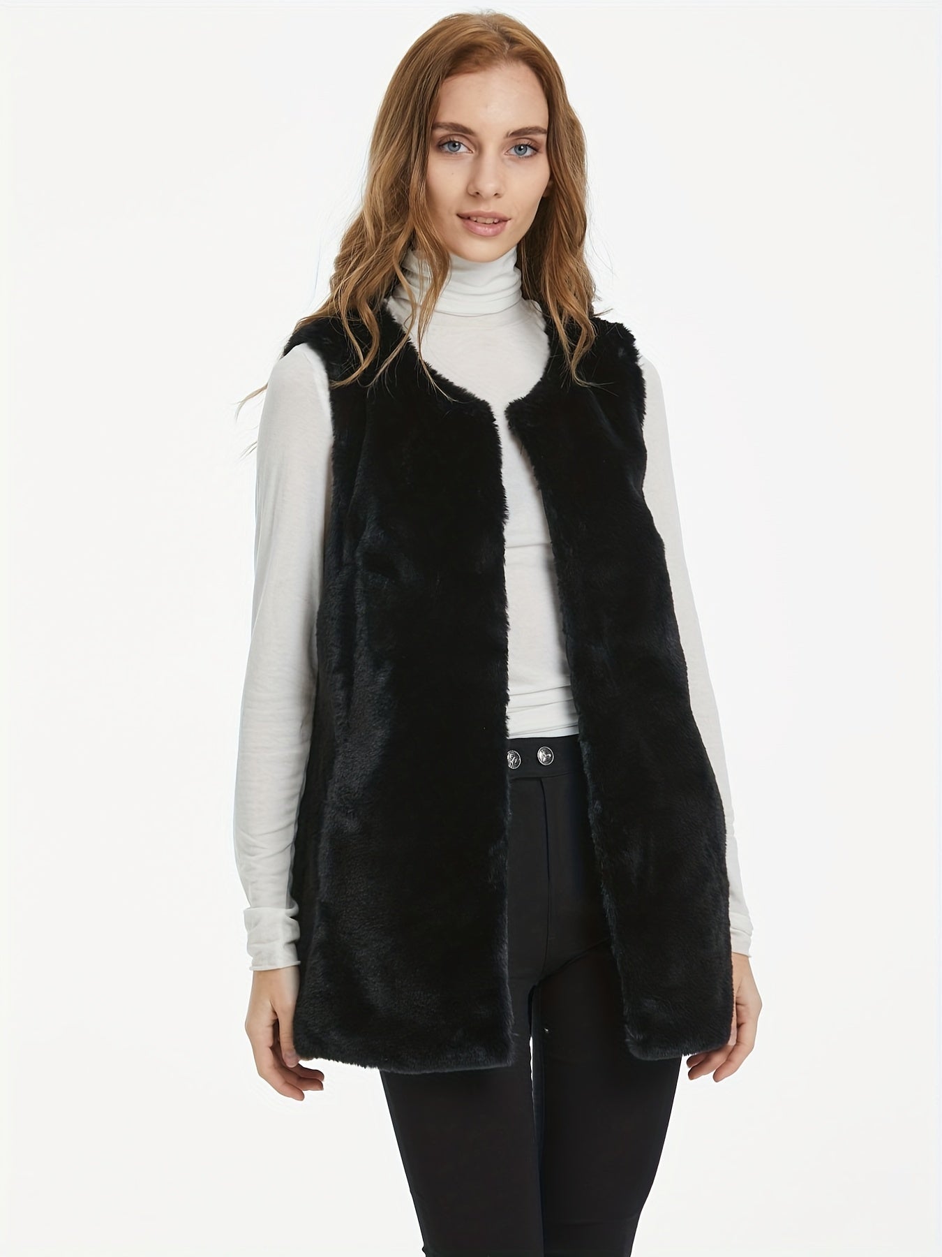 Fuzzy Vest Casual Crew Neck Sleeveless Winter Vest Women's Clothing
