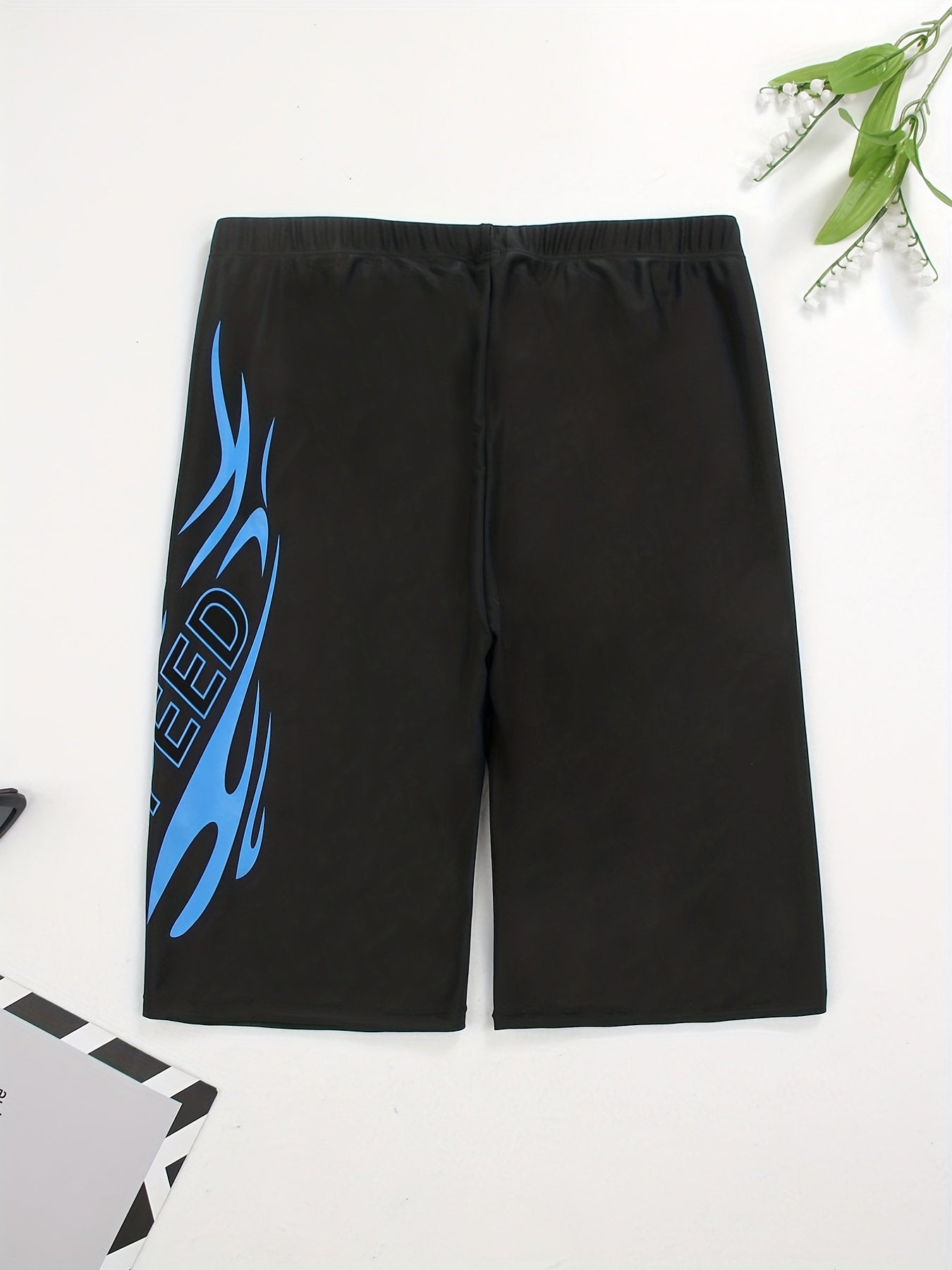 Geometric Flame Pattern Speed Letter Print Quick Drying Swim Trunk