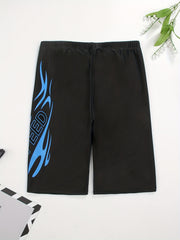 Geometric Flame Pattern Speed Letter Print Quick Drying Swim Trunk