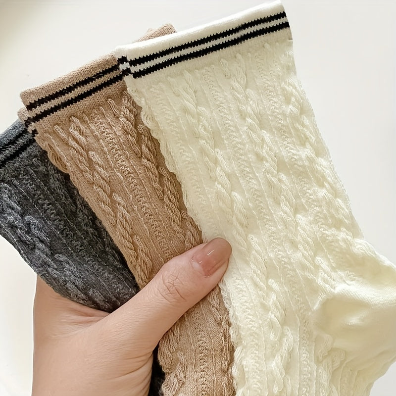 8 Pairs Twist Textured Socks Comfy & Breathable Mid Tube Socks