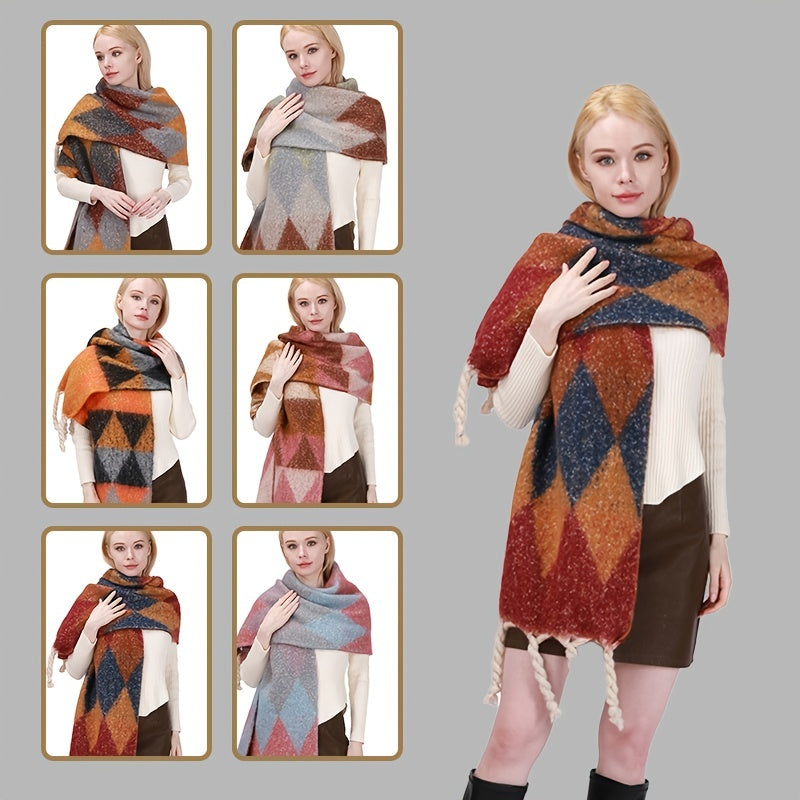 Women's Plaid Shawl Winter Warm Scarf Classic Tassel Scarf