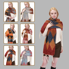 Women's Plaid Shawl Winter Warm Scarf Classic Tassel Scarf