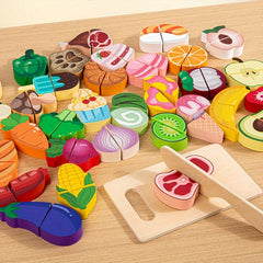 Wooden Play Food for Toddlers Fruit & Veggies Cutting Set Kids