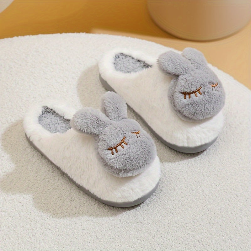 Girls Cartoon Rabbit Furry House Shoes, Non Slip Soft Bottom Walking Shoes