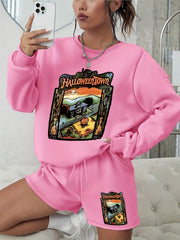 Halloween 2pcs Set Women's Graphic Sweatshirt & Shorts