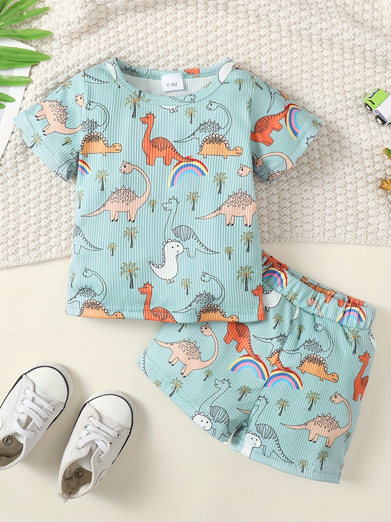 2pcs Baby Boys Dinosaur T shirt & Shorts Set Clothes