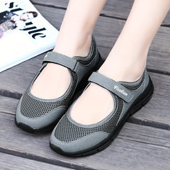 Women's Mesh Walking Shoes with Letter Graphic and Hook & Loop Fastener