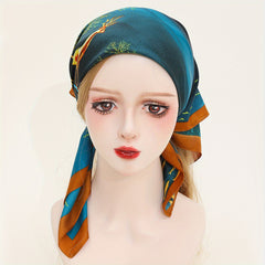 Deer Print Bandana Green Shawl Satin Square Scarf Classic Neckerchief Head Wrap