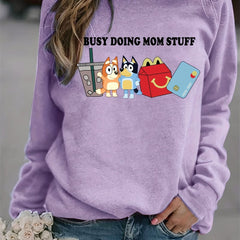 Letter & Cartoon Print Sweatshirt Crew Neck Long Sleeve Women's Clothing