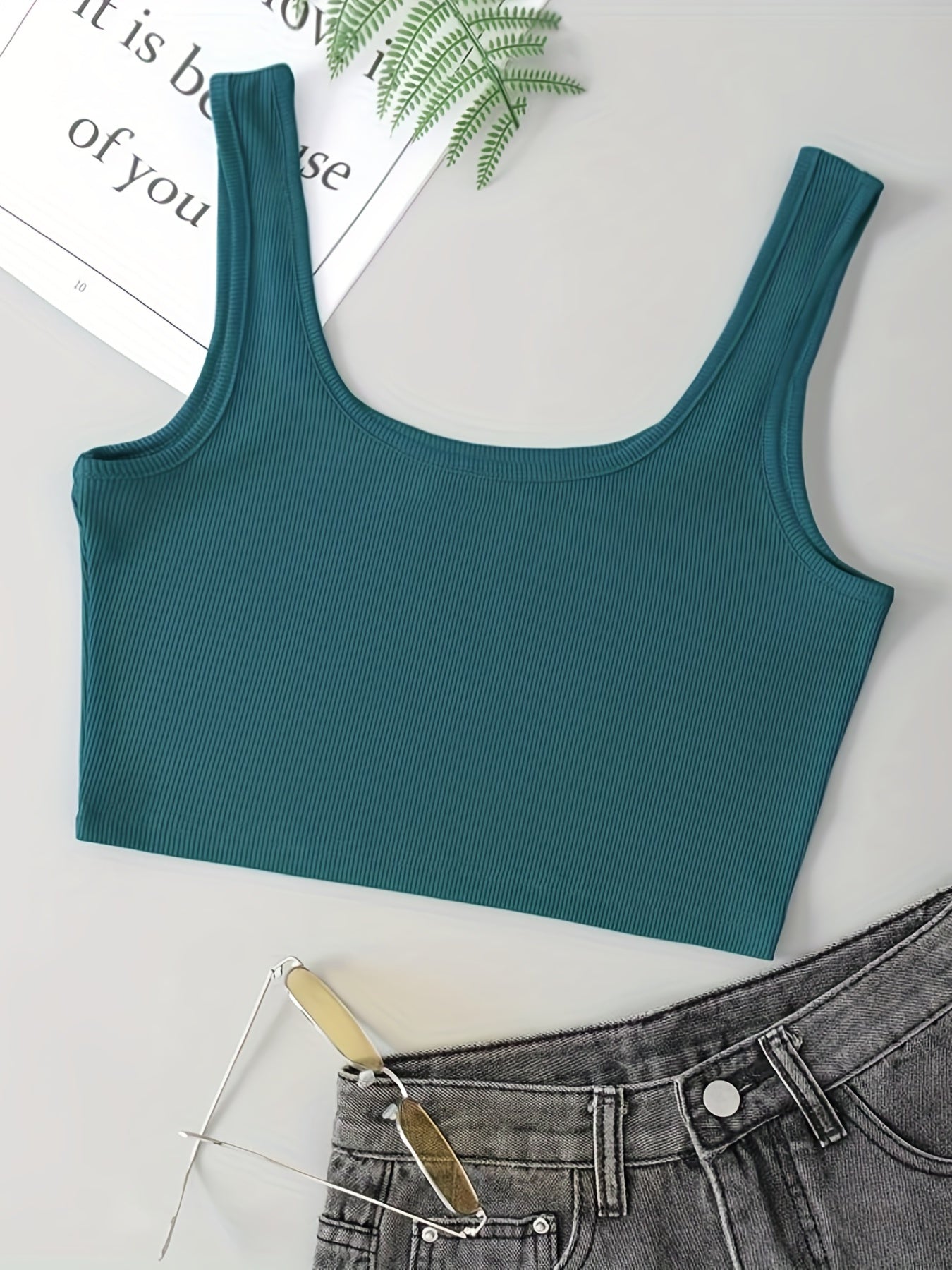 Ribbed Square Neck Crop Tank Top Y2K Sleeveless Tank Top Summer