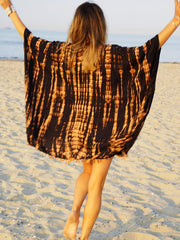 Tie Dye Print Tassel Trim Open Front Cover Up Cardigan Loose Fit