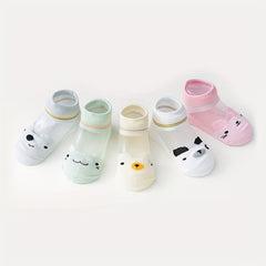 5Pairs Summer Socks Cute Animal Kids Girls Breathable Casual Socks