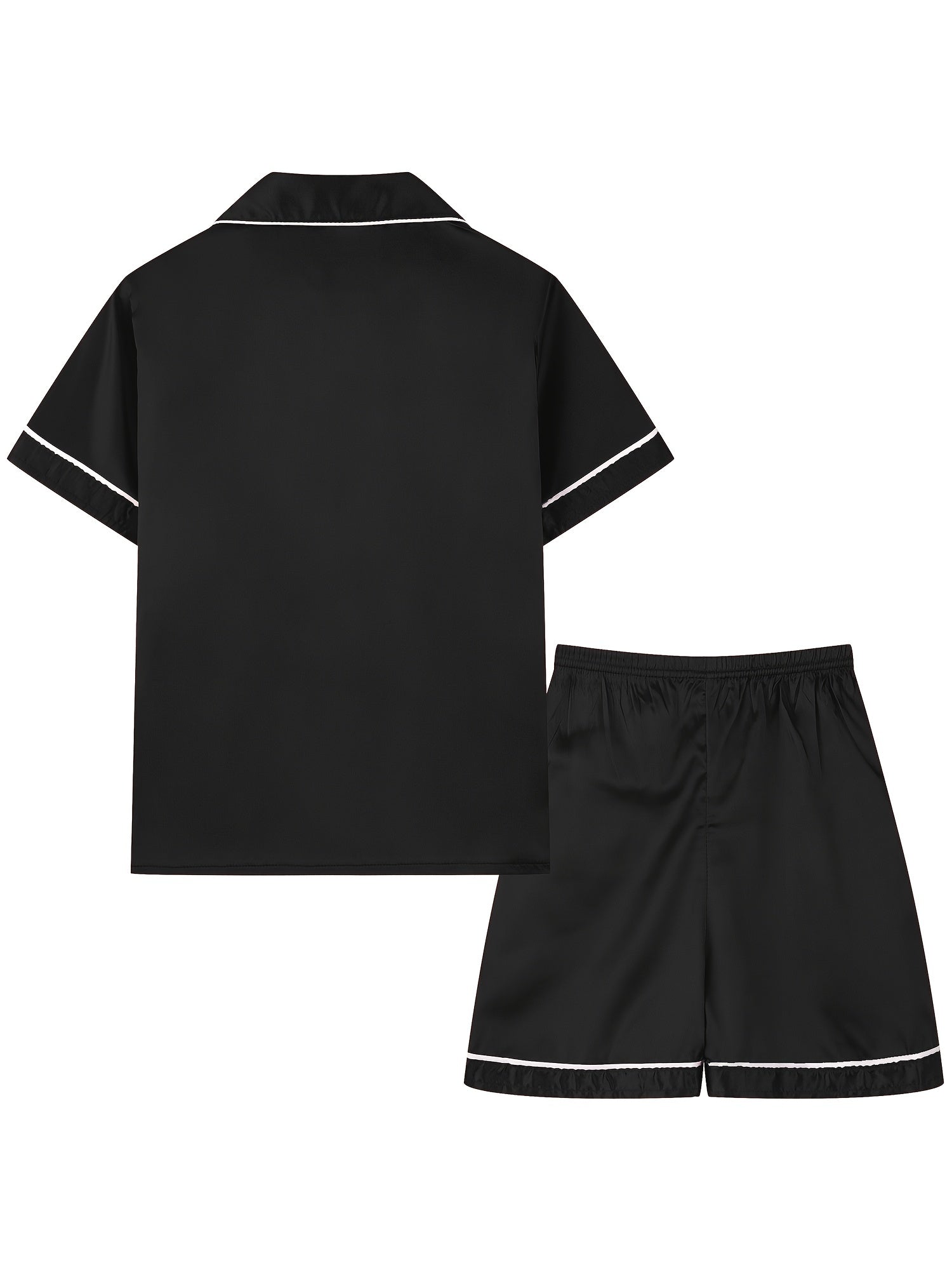 Girls Pajamas Set V Neck Button Short Sleeve Top & Shorts Kids Summer Outfit