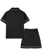 Girls Pajamas Set V Neck Button Short Sleeve Top & Shorts Kids Summer Outfit
