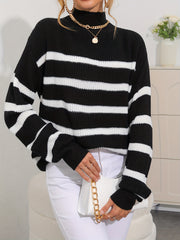 Striped Mock Neck Pullover Sweater for Women