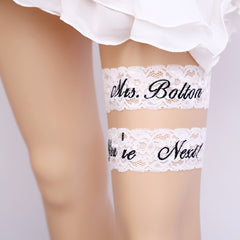 2pcs Personalized Embroidered Lace Wedding Leg Rings Bridal Leg Rings Name Custo