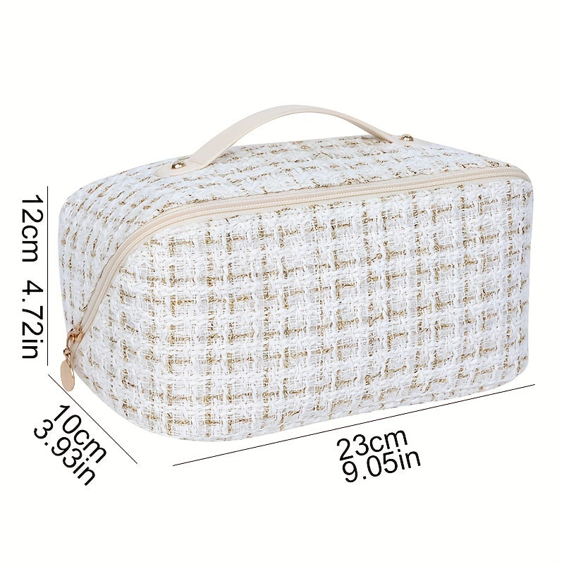 Plaid Pattern Cosmetic Travel Bag Large Capacity Toiletry Skincare Cosmetics