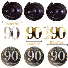 12pcs 90th Birthday Hanging Swirl Decorations - Foil Streamers Ceiling Whirls