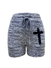 Cross Print Casual Drawstring Waist Shorts Spring & Summer Women's Clothing
