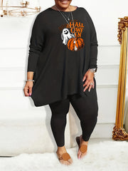 Halloween Pajama Set Ghost Pumpkin Art Letter Print Tee Leggings