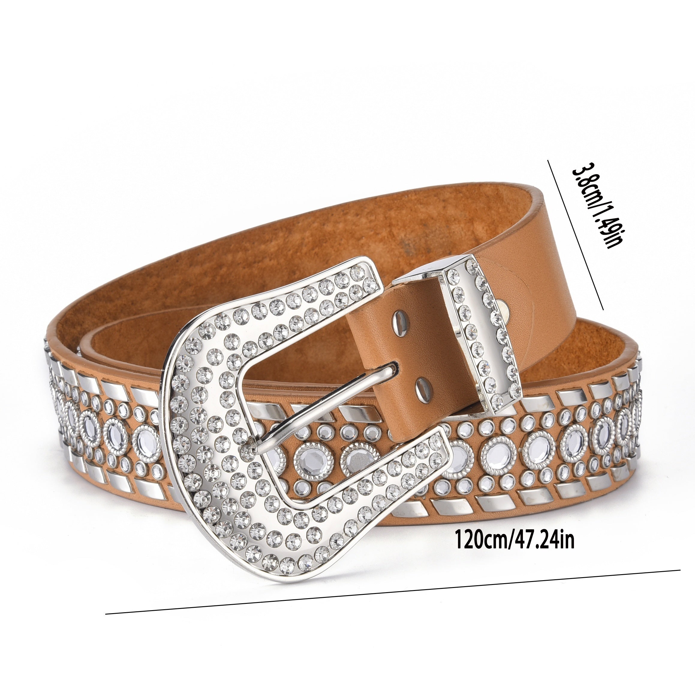 Rhombus Inlaid Diamond Punk Style Leather Belt Waistband