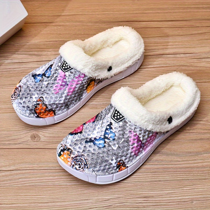 Women's Colorful Butterfly Pattern Warm Hole Shoes Comfortable Slippers