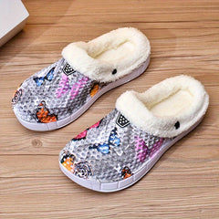 Women's Colorful Butterfly Pattern Warm Hole Shoes Comfortable Slippers