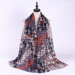 Boho Paisley Print Scarf Block Vintage Raw Edge Shawl