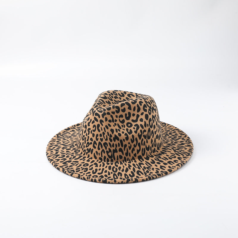Leopard Pattern Fedora Wide Brim Winter Hat for Women