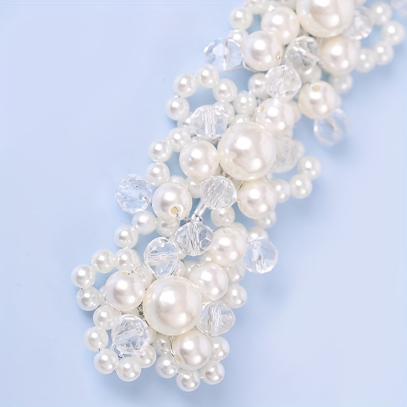Faux Pearl Bridal Hair Piece Crystal Headband for Women