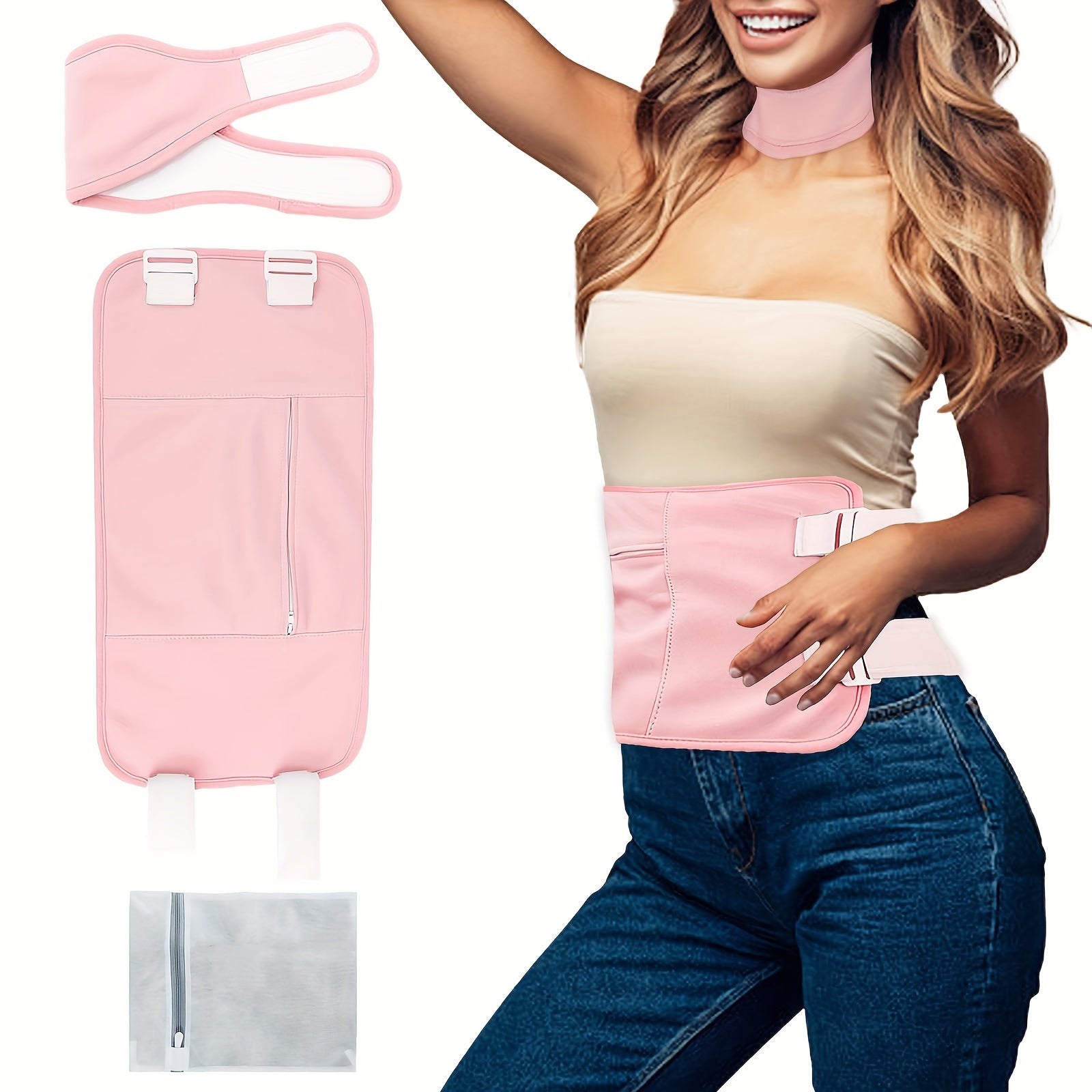 3pcs Reusable Caster Wrap Bag Kit Pink Khaki Grey