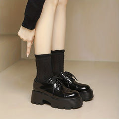 Women's Chunky Heel Oxfords Round Toe Platform Shoes Lace Up Casual