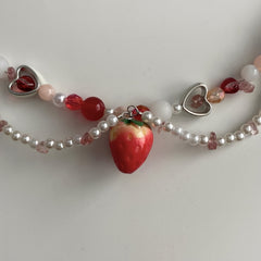 Girls Faux Pearl Strawberry Pendant Necklace