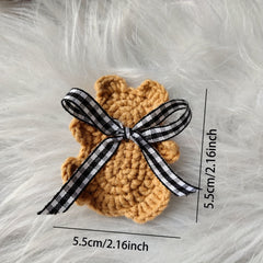 Crochet Knit Bear Ribbon Hair Clip for School Bag Doll Decoration