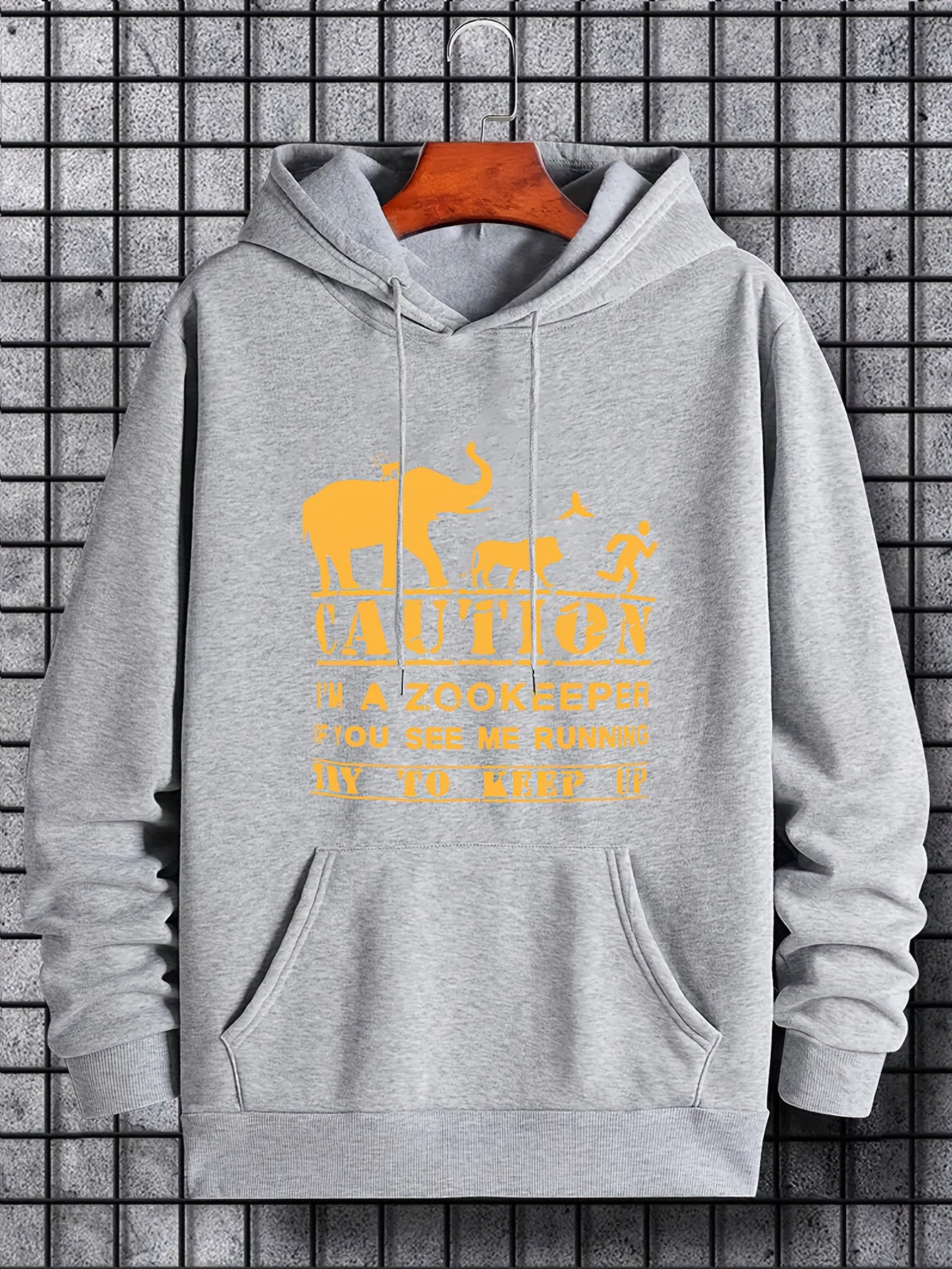Men's Caution Print Hoodie Casual Stretch Hooded Sweatshirt
