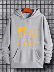 Men's Caution Print Hoodie Casual Stretch Hooded Sweatshirt