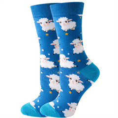 Cartoon Sheep Print Mid Tube Socks Women's Stockings