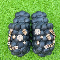 Women's Bubble Clogs With Charms Stylish Closed Toe Massage Lychee Slide Shoes